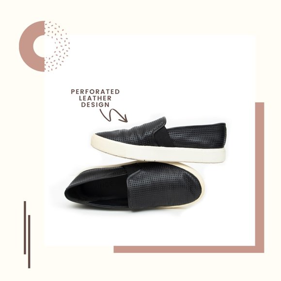 Vince Perforated Black Leather Slip On Shoes - Picture 1 of 6